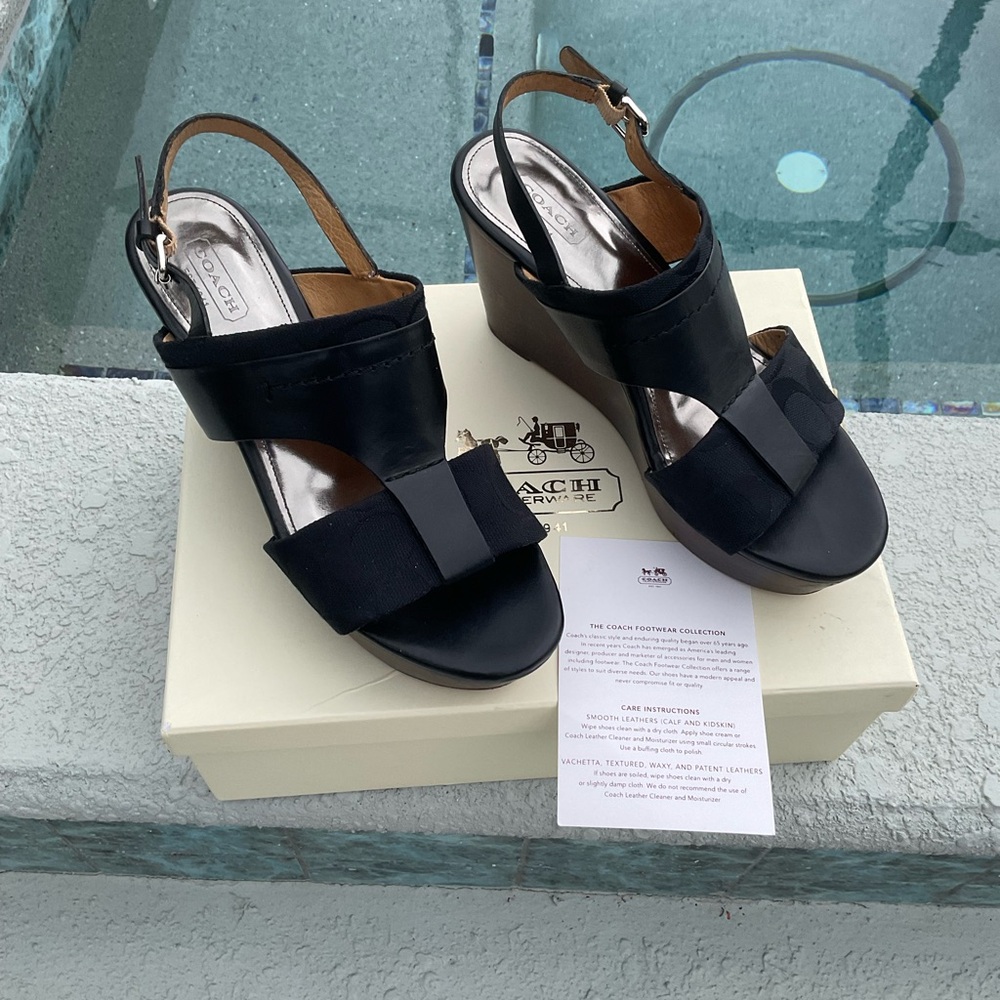 Coach Black Wedge Sandals